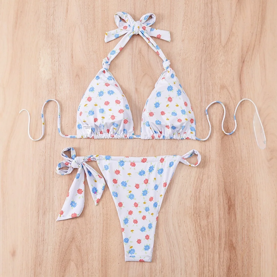 2025 Printed Micro Bandage Bikini Set Women Sexy Tie-Front Two-Piece Swimwear High Waist Bathing Suit Summer Holiday Swim Cloth