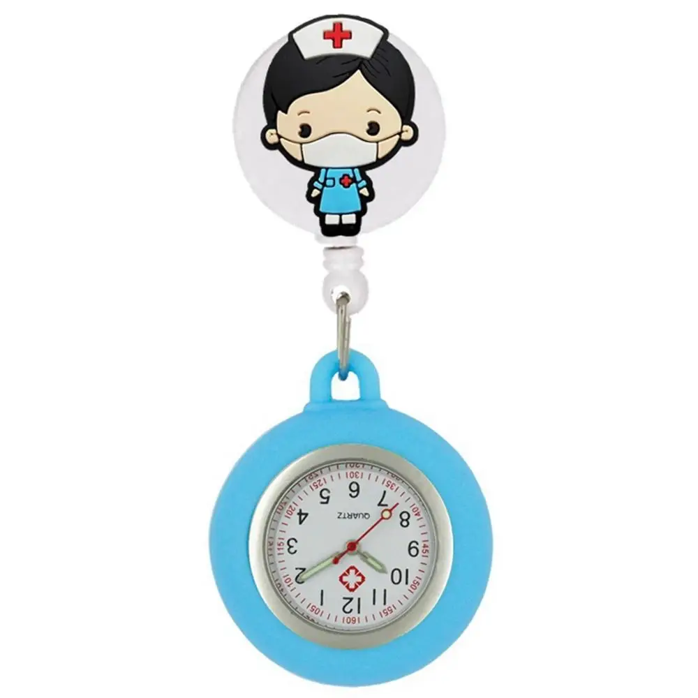 Worker Cartoon FOB Pocket Watches Retractable Simple Design Clip Hang Clock Silicone Fashion Accessories Clip Badge Reel Mens