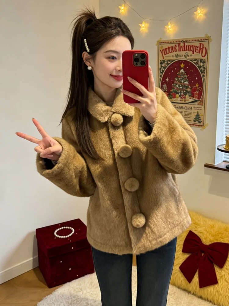 

2026 New Sle Thiened Long Fem Lamb Fur Jaet Women's Winter Coat Fluffy Outerwear Artistic Sle Straight Hemline