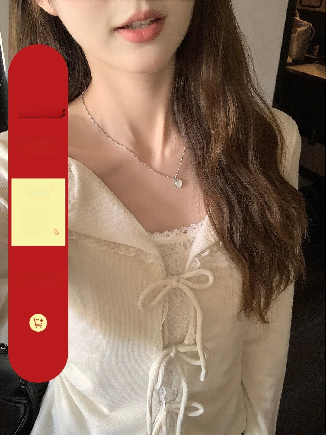 

Lu Lace Knot Knitted Top Women's Spring 2026 New Sle Korean Sweet Girl Long Sve Fake Two-Piece Soft Breathable