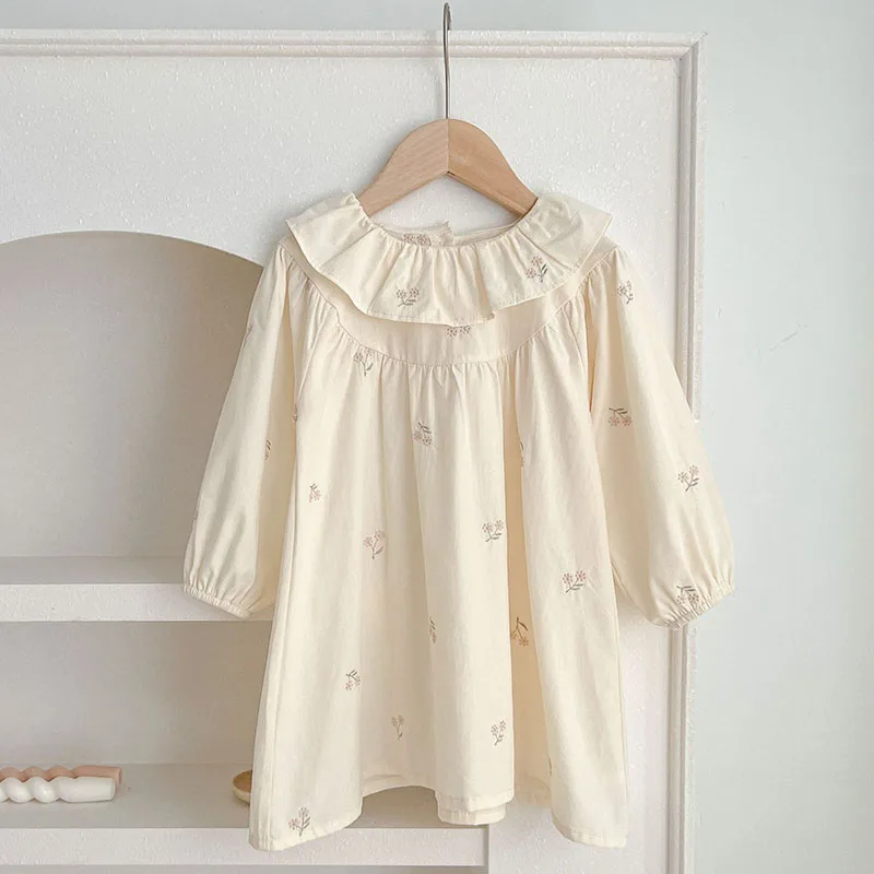 New Spring Sisters Clothes Kids Party Dress Long Sleeved Cotton Flower Embroidery Princess Dress Toddler Baby Bodysuits image 4
