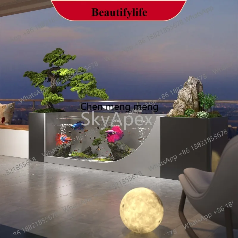 

C178 Finished Stainless Steel Balcony Fish Pond Rustproof Circulating Flowing Water Glass Tank Metal Ecological Waterscape