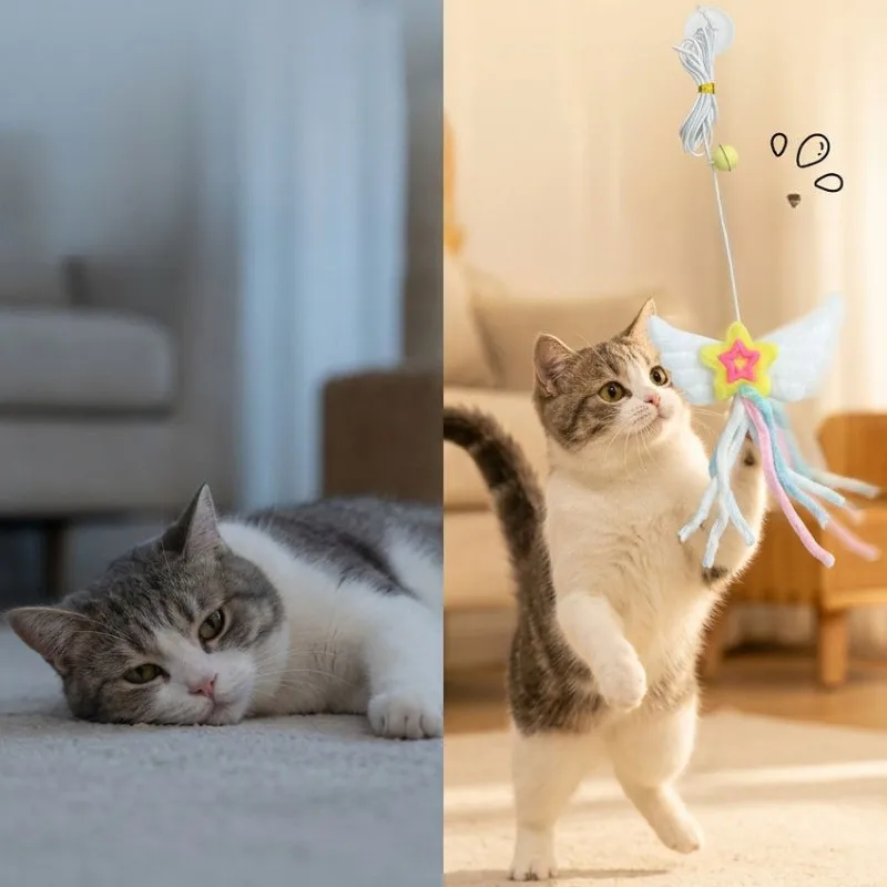 Interactive Cat Toy Hanging Door Teasing Cat Stick With Bell Elastic Clip Door Swing Hanging Long Rope Kitten Teasing Cat Toy