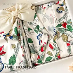 Spring Summer New Pajamas Female 2PCS Trouser Suits Sleepwear Print Flower Silk Satin Nightwear Pijamas Suit Loose Home Wear