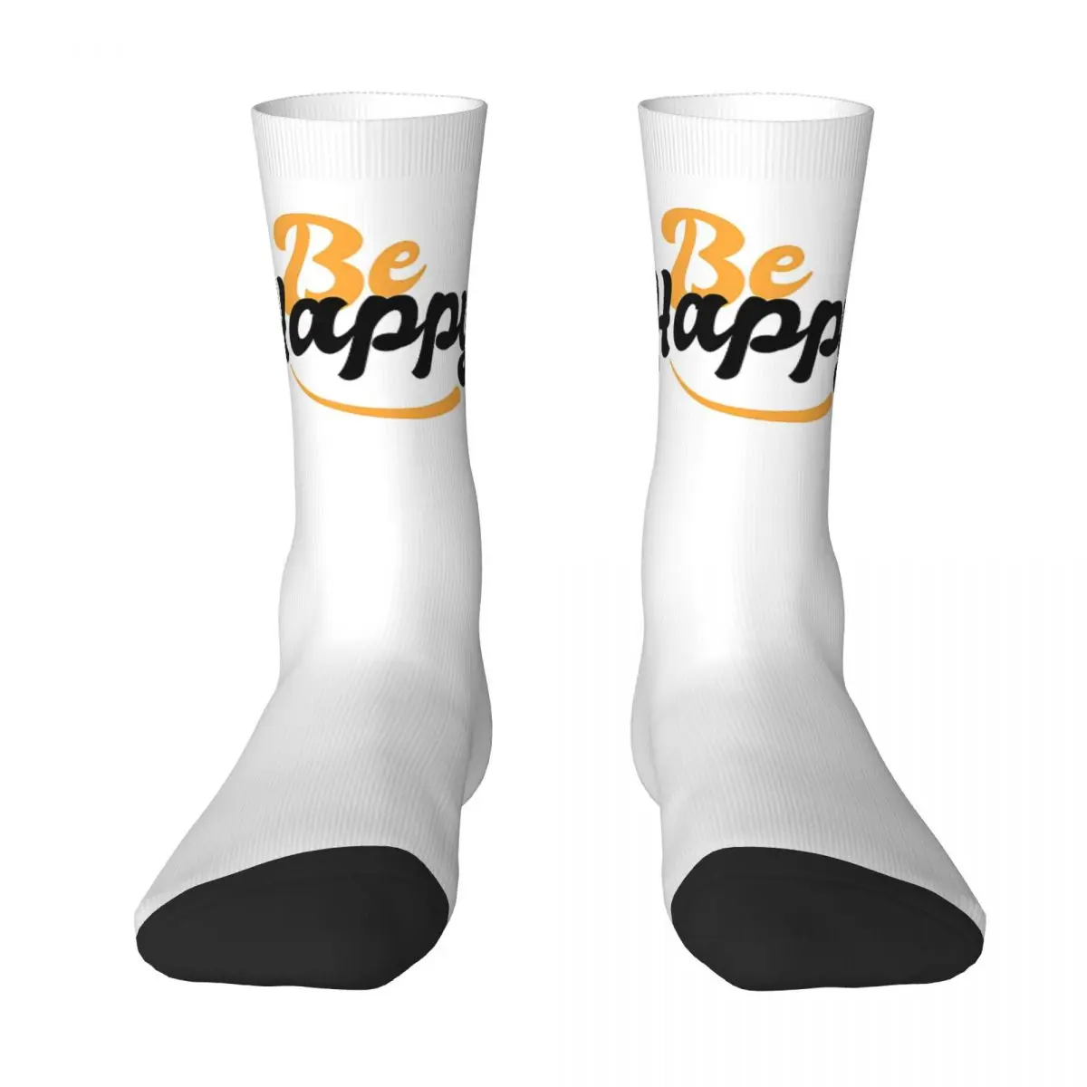 Autumn Winter Hip-hop Men's Women's Be Happy Happiness Typography Yellow Cool Simple Socks Good Vibes Non-slip Football Socks