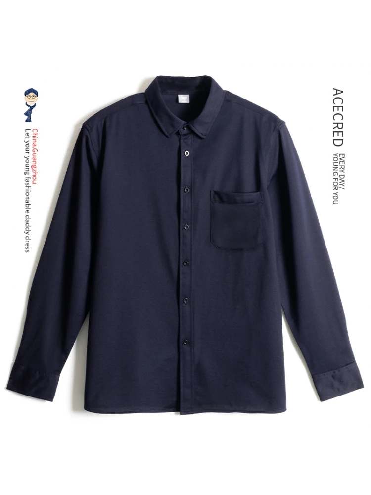 

Loose Breathable Long Sleeve Shirt for Middle-Aged And Elderly Men Spring Fashion Casual Cotton Polyester Blend Spring Clothes