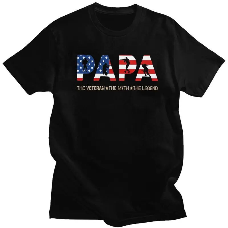 Papa The Veteran The Myth The Legend Tshirt for Men Short Sleeve T Shirt Father's Day Gift T-shirt Loose Fit 100% Cotton Tee