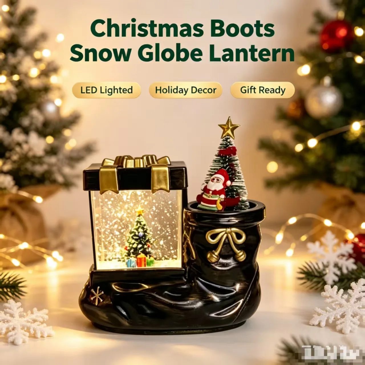 Decoration CraftsNew Christmas boots snow globe lantern LED snow light Christmas gift bag small wind lantern Christmas ornaments