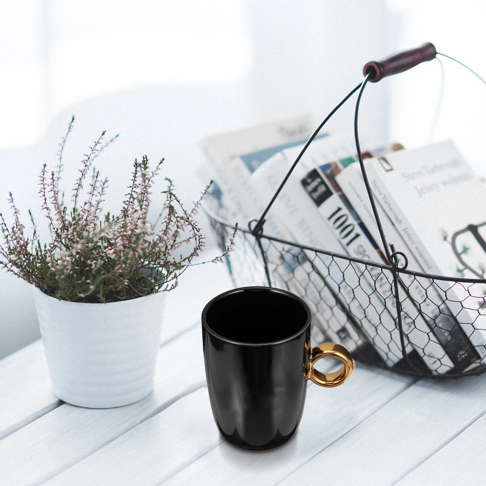 

1 шт., керамическая кружка с кольцом и ручкой для пары, фарфоровая чашка для воды, теплоизоляция, идеальный подарок на день Святого Валентина, кольцо для пары, кружка, керамическая чашка