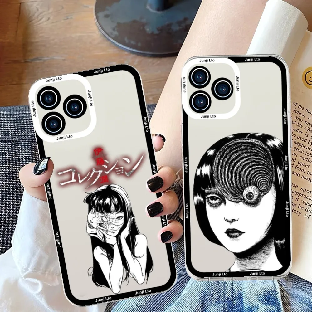 Junji Ito Horror Comics Phone Case For iPhone 11 12 Mini 13 14 15 Pro Max Transparent Shell