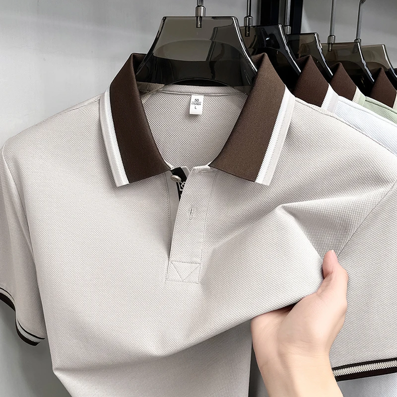 High quality new short sleeve polo shirt men's summer fashion breathable luxury personality color blocked lapel casual T-shirt