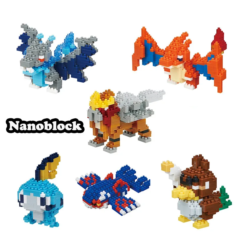 Blocos de Montar Nanoblock Pokémon Kyogre Charizard Entei, Figura Lendária Kawaii, Modelo de Micro Blocos para Colecionadores