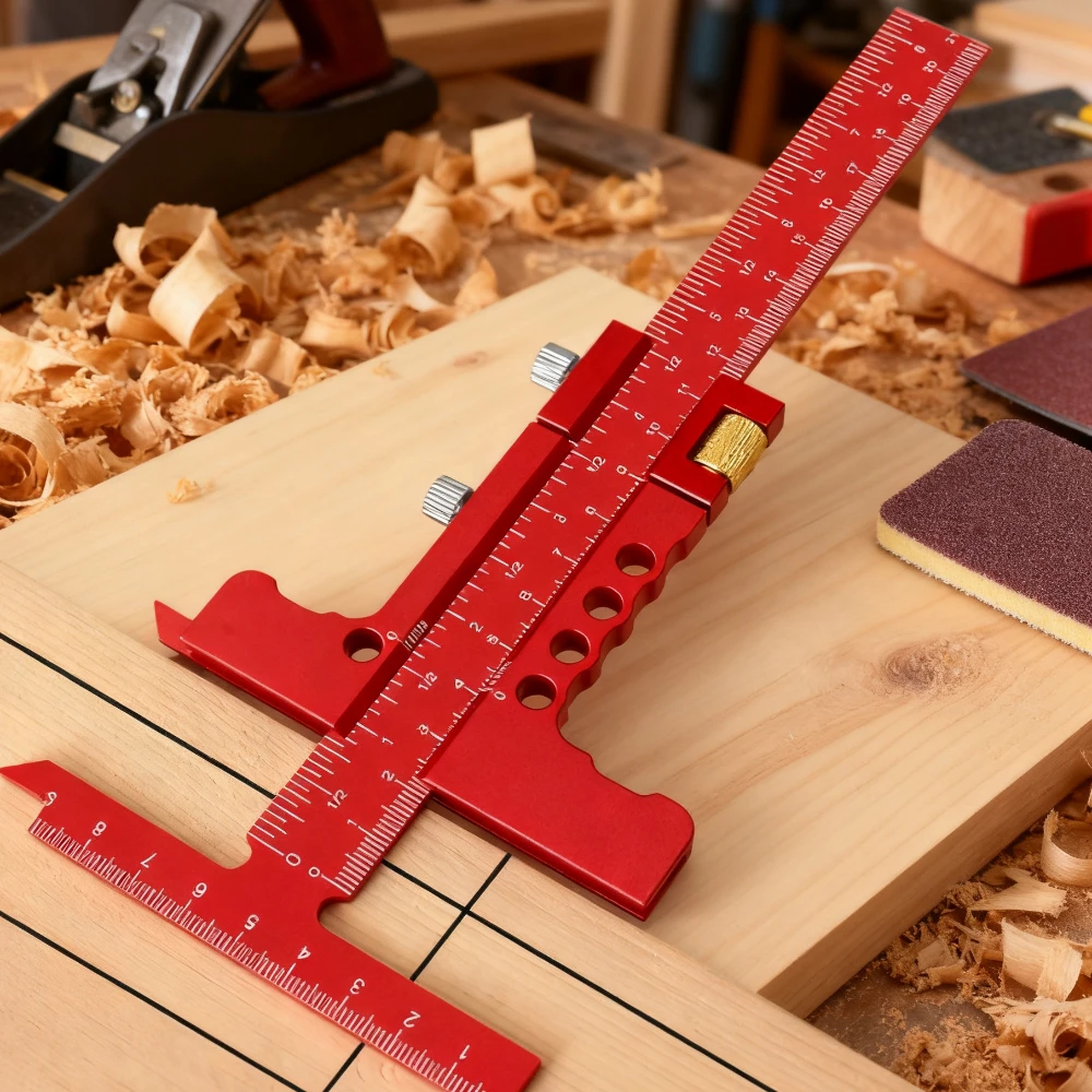 Precision Marking Caliper & Layout Tool | Multi-Function Aluminum Scriber with T-Square & Framing Ruler for Carpentry