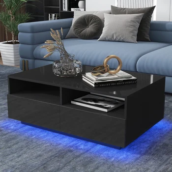 RGB LED Coffee Table High Gloss Simple Design Side Table for Living Room Furniture Tea Table Desks Home Storage Organzier 2