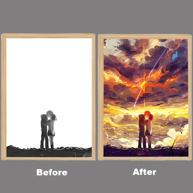 Your Name Japan Anime Figure Led Painting Lamp Wood Frame Cartoon Glowing Drawing Bedside Desktop Night Light Kids Girls Gift