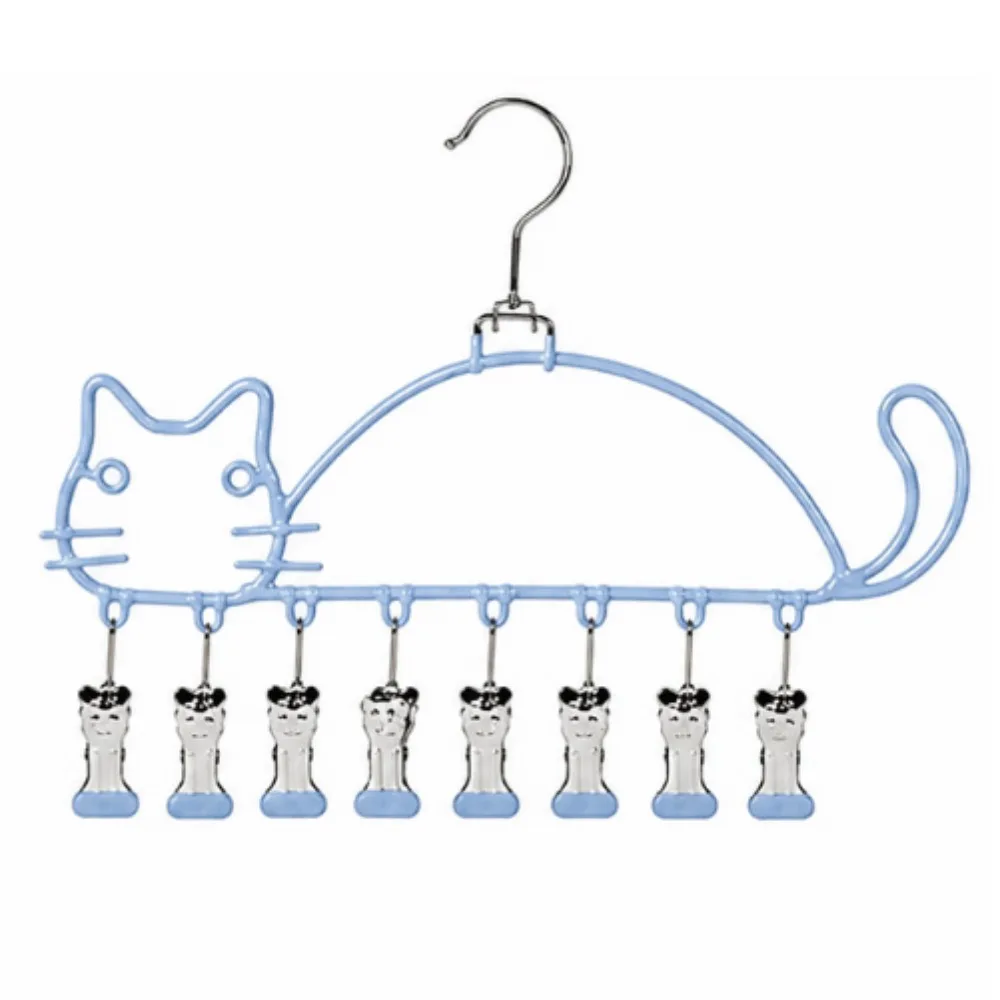 Durable Cat Shape Clothes Drying Rack Metal Windproof Sock Rack​​ 8 Clips Capacity​​ Waterproof Clothespin ​​Household Use​​