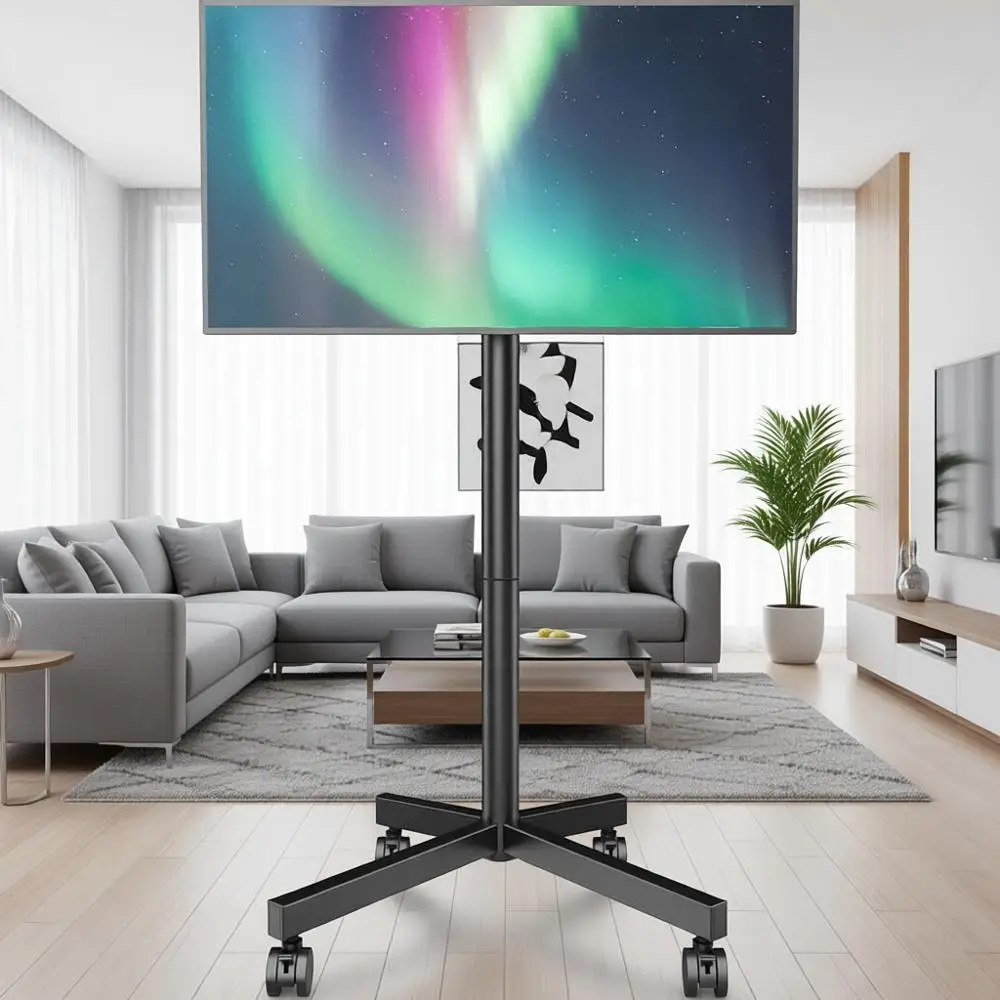 

Передвижная подставка для телевизора для экранов 23-60 дюймов, регулируемая по высоте, выдерживает до 40 кг, на колесиках, совместимость с VESA 400x400 мм