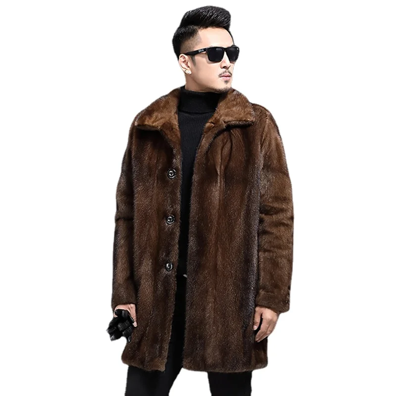 

New Large Imitation Mink Men's Mink Coat Medium and Long Sleeved Lapel Warm Fur Casual Coat