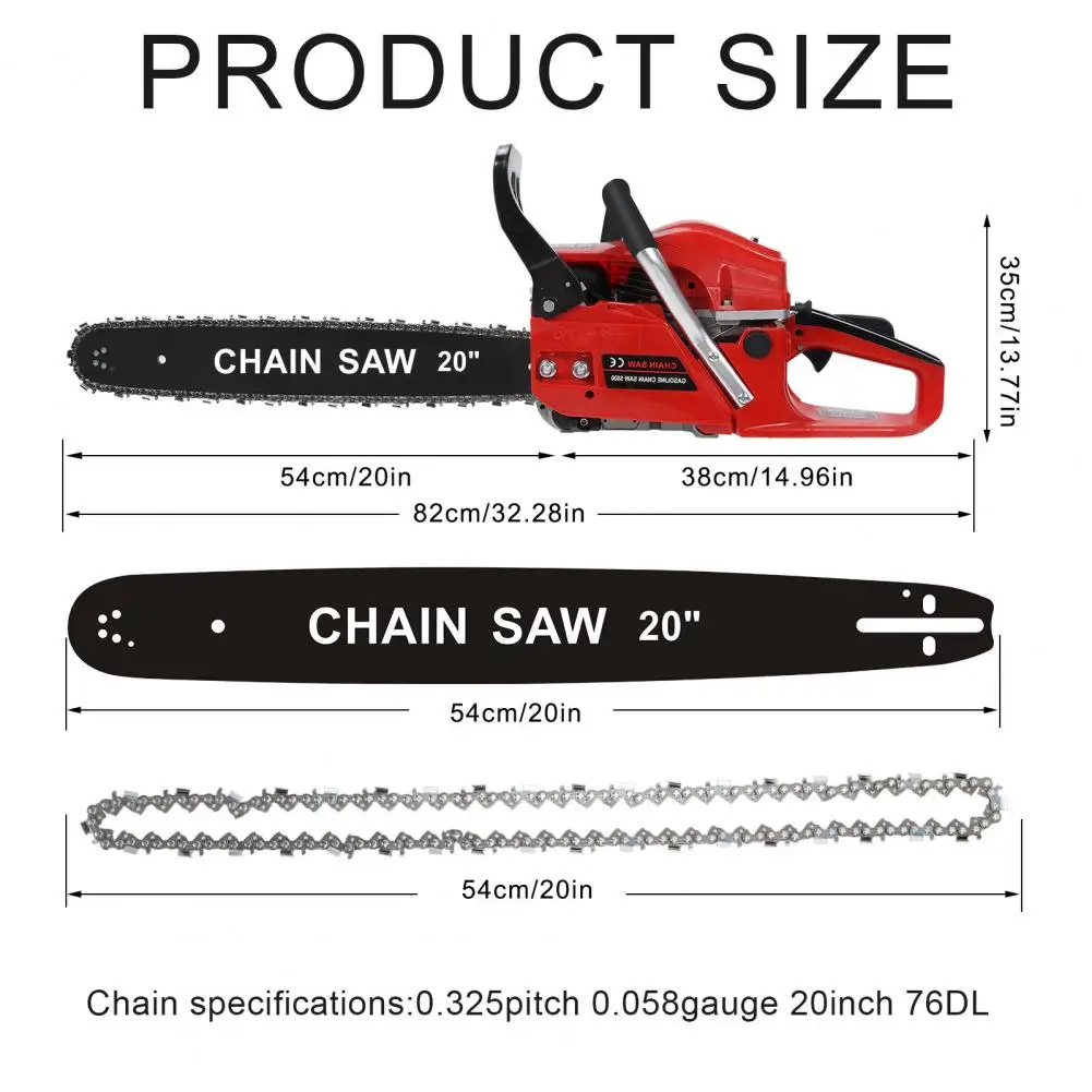 20inch Gas-powered Chainsaw, 2-Stroke 58CC Gasoline Chainsaw, Handheld Cordless Chainsaw Cutting Wood Gas Sawing, Chain Saw Set