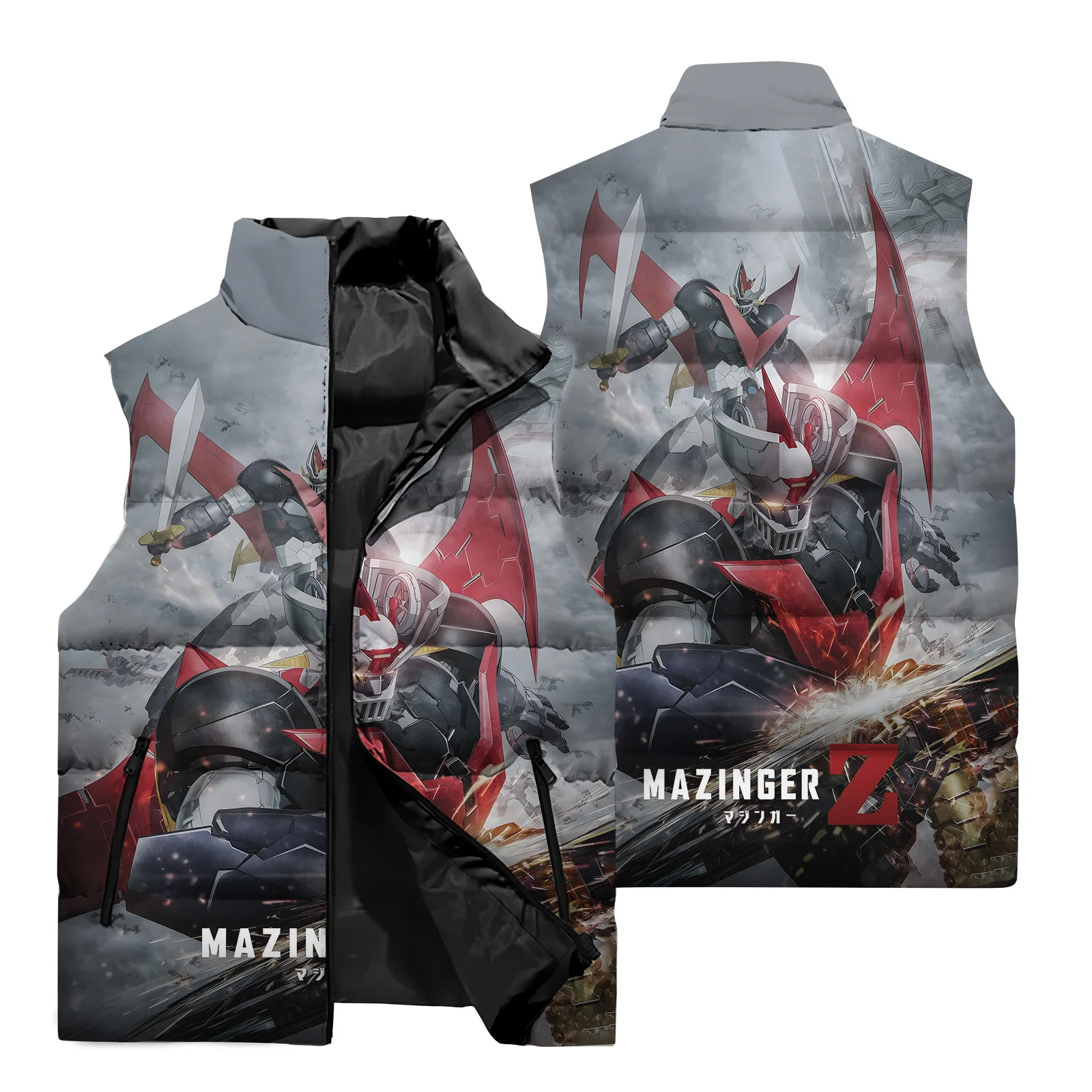 Mazinger Z Men\'s Sleeveless Jacket 3D Mecha Pattern Vest Autumn and Winter Outdoor Street Walking Sports Jacket Vest