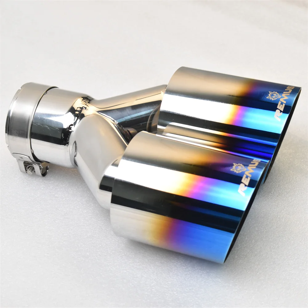 304 stainless steel automobile universal import double cylinder rear exhaust tailpipe blue muffler titanium alloy export stainle