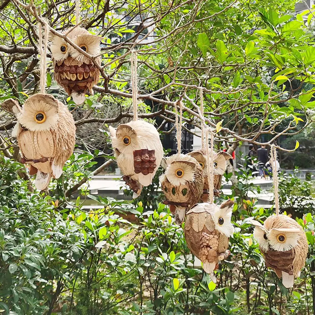 Hanging Owl Ornament Handcrafted Straw Owl Hanging Decoration Rustic Farmhouse Owl Pendant Ornament Christmas Craft Party