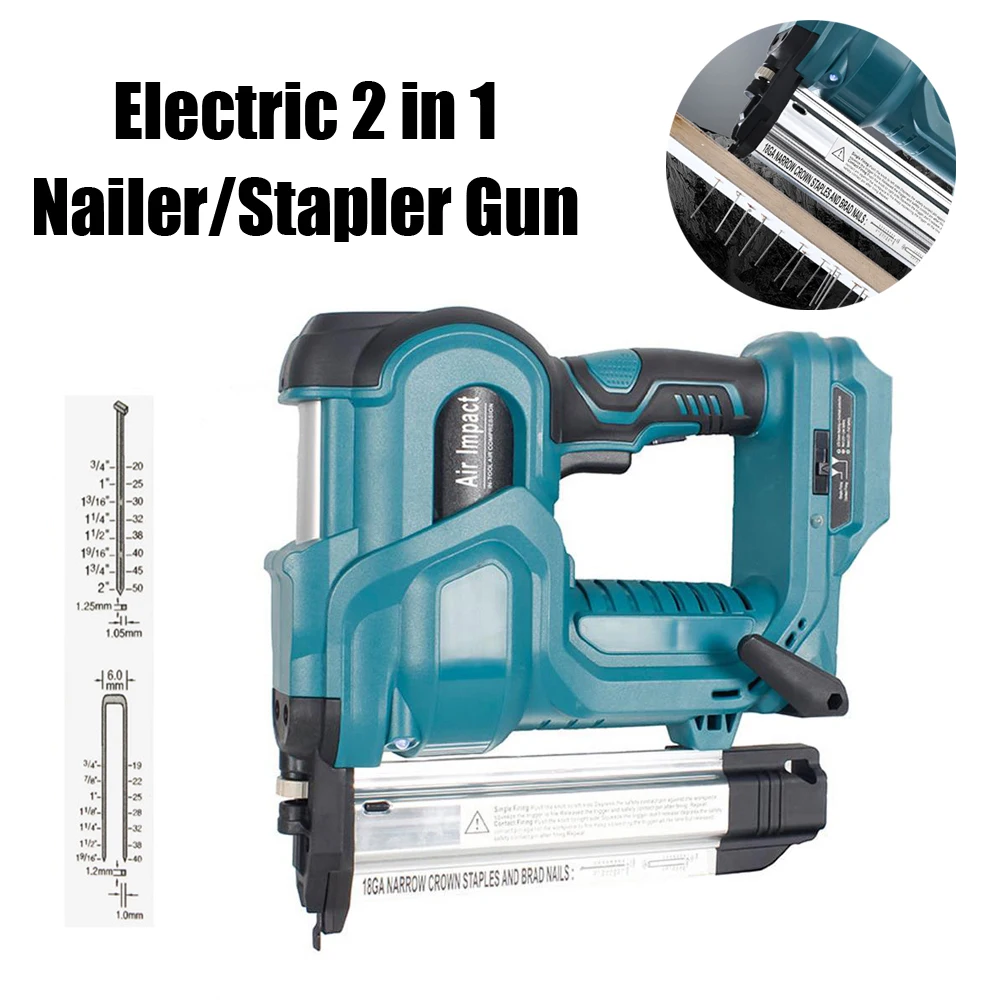 

18V Cordless Electric 2 in 1 Nailer/Stapler Gun with 200pcs F50 and 9032(K432) Nail Compatible For 18v B Series Lithium Battery