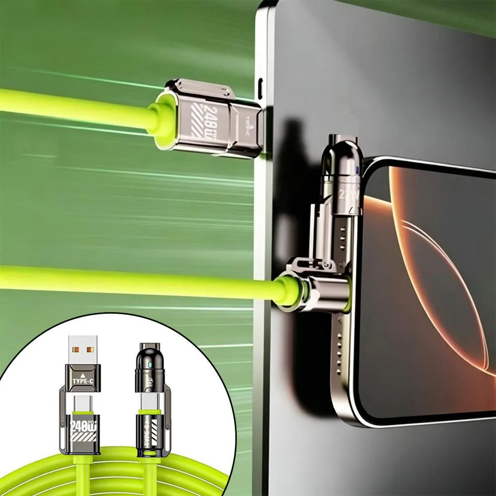 240W Fast Charging 4 in 1 USB C Data Cable Transfer Lightning+USB Ports Phone for Phone17 iPhone Samsung Huawei Xiaomi