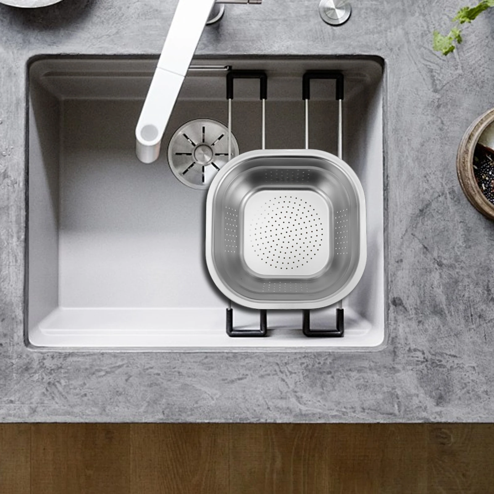 

Stainless Steel Washing Colander Large Capacity Vegetable Fruit Drainer Square Metal Kitchen Gadgets Thick