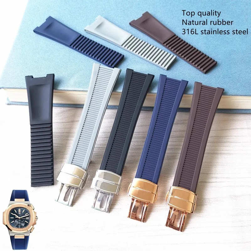 For Patek Philippe Nautilus Watch Strap 5711/5712/5726 Special Concave Interface Waterproof Silicone Watch Accessories 25*13MM
