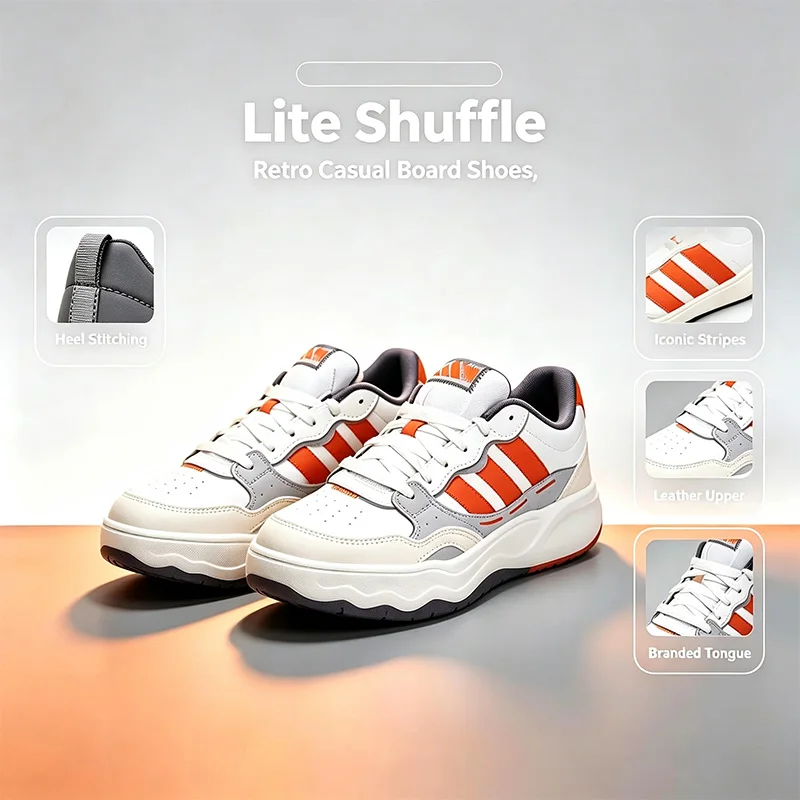 Adidas Lite Shuffle KH9027 Off White Red Wave Platform Skate Shoes Three Stripe Thick Sole Casual Sneakers Height‑Increase