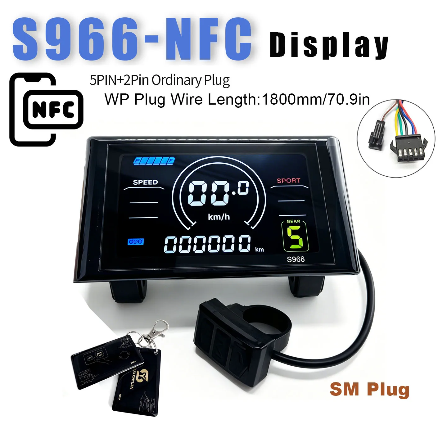 S966 LCD Color Display Instrument UART2 Protocol 24V 36V 48V-72V Electric Bicycle/Scooter image 1