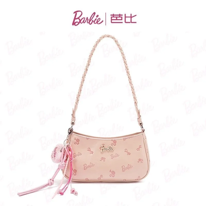 

Genuine Barbie Pink Girl Heart Cute Embossing Underarm Bag 2025 New Girl Shoulder Bag Festival Surprise Gift To Girlfriend