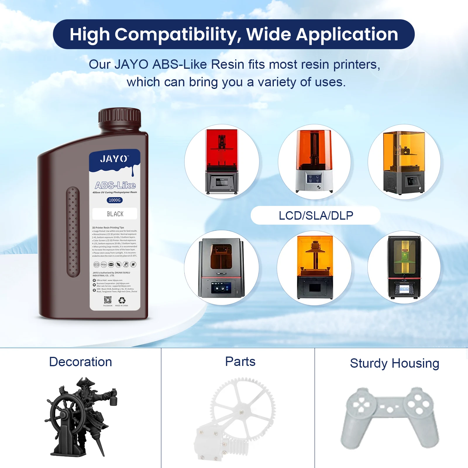 JAYOABS-Like/ Standard/PA-Like/High Temp/Though 3D Printer Resin 10KG 395-405nm UV Curing Photopolymer Rapid Resin for LCD/DLP