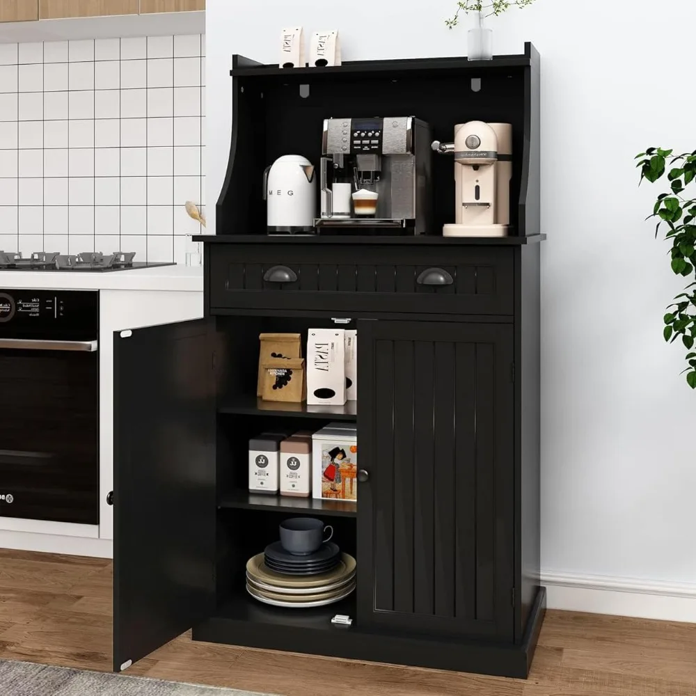 54 Freestanding Kitchen Pantry Storage Cabinet with Doors and Adjustable Shelves, Microwave Oven Cabinet with Drawer for Kitchen