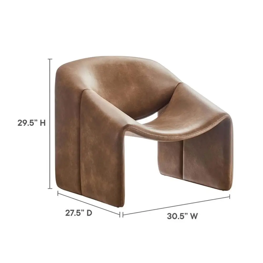 Modern Accent Chair, Vegan Leather & Foam, Metal Frame, Non-Marking Glides, Living Room & Office, Brown, Customized