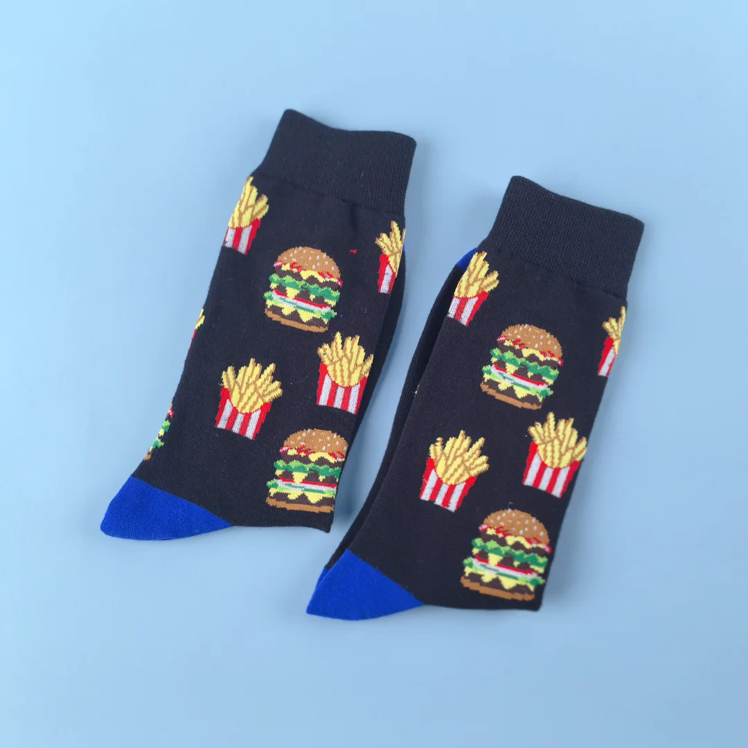 زوج واحد من جوارب البرجر الفرنسية الأنيقة والفريدة من نوعها، تصميم للجنسين، مثالية للارتداء الرياضي اليومي