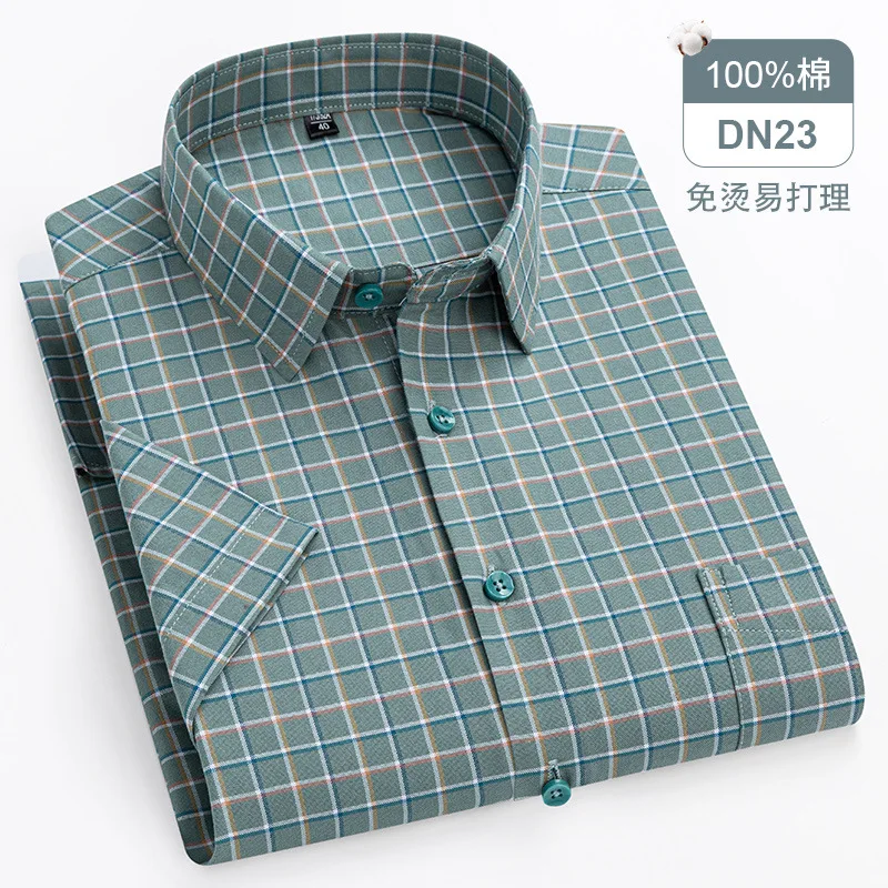 10XL 11XL Men\'s short-sleeved shirt Spring and summer long sleeved large fat Oxford woven non-ironing high quality casual plaid