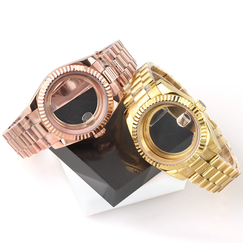 

NH35 Gold 36mm 39mm Sapphire glass Watch Case Fit seiko NH35 NH36 Movement 28.5mm Dial Stainless Steel Presidential Bracelet