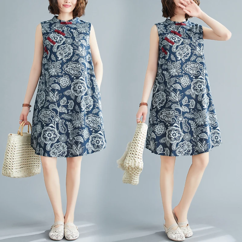 

Ретро принт на пуговицах с воротником-стойкой из хлопка и льна Dr Midi, свободная тонкая жилетка трапециевидной формы, юбка для поездок на работу