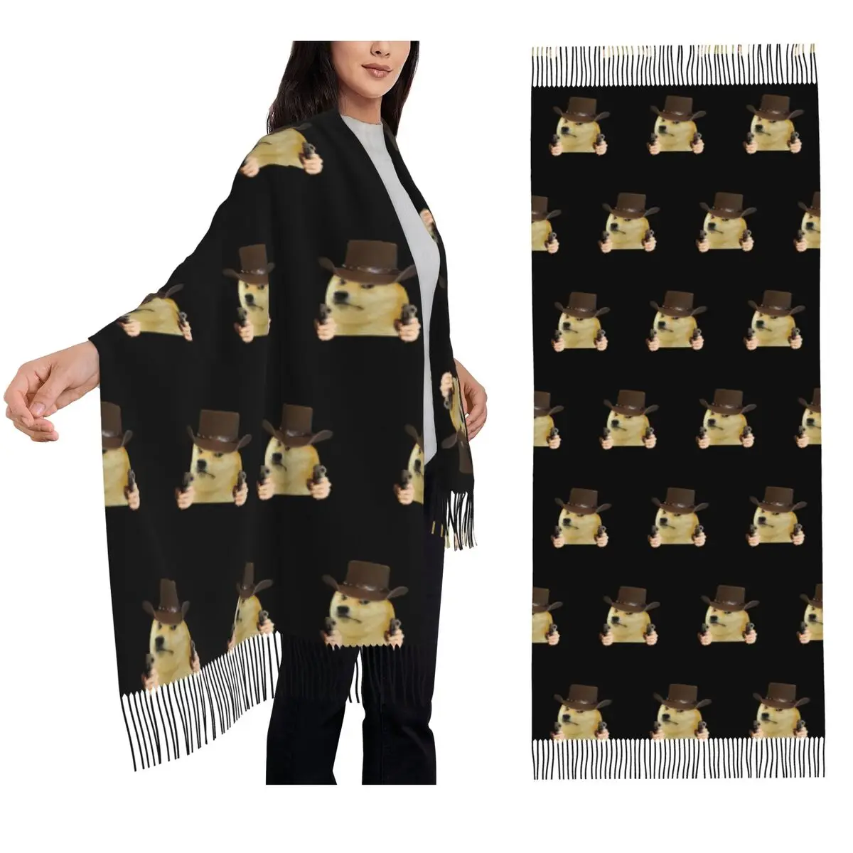 

Шарф Doge Shiba Inu Memy, шарфы с кисточками, женские мягкие теплые шали и накидки, большая осенне-зимняя шаль