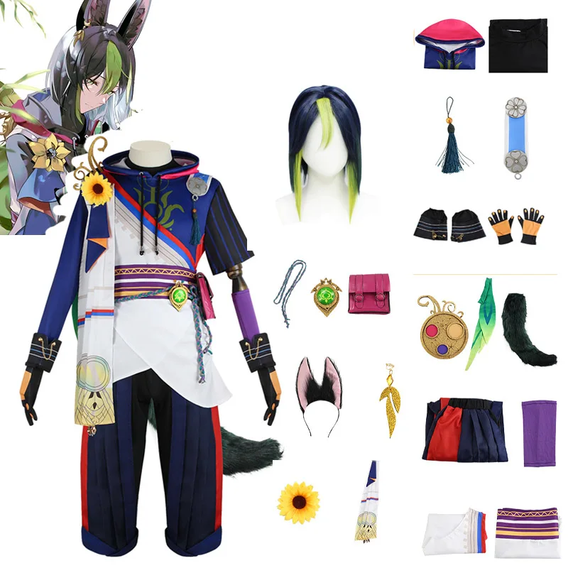 

Genshin Impact Tighnari Cosplay Game Costume Halloween Carnival Sumeru Genshin Cosplay Wig Ears Hai