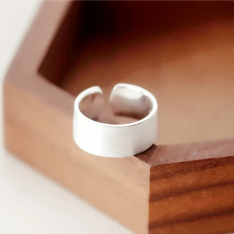 925 Sterling Silver Brushed Matte Ins Fine Jewelry Luxury Resizable Opening Female Ring RI1096