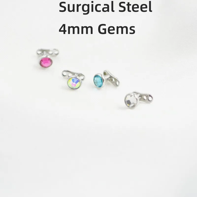 50pcs Anchor Surgical Steel Body jewelry Dermal Anchor TOP Gem 4mm internally threaded Surface Body Piercing Jewelry