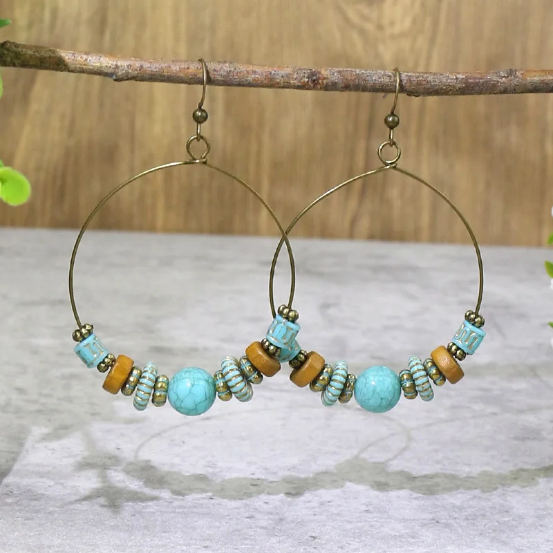 Vintage Bohemian Tassel Earrings Women\'s Large Circle Colorful Handmade Beaded Stone Dangle Earring Party Gift