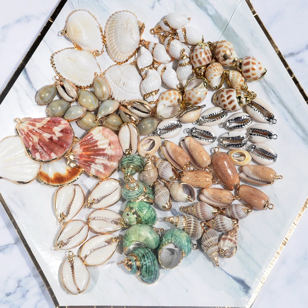 

10Pcs Natural Fan Shell DIY Jewelry Accessories Sliced Gold-Rimmed Earrings Necklace Craft for Girls Ladies Party Decor