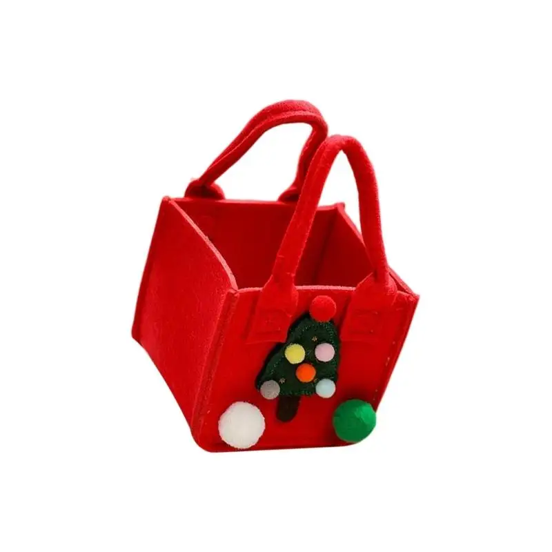 

E8BD Christmas Felt Gift Bag For Holiday Apples Reusable Hand Carry Storage Container With Festival Decorations
