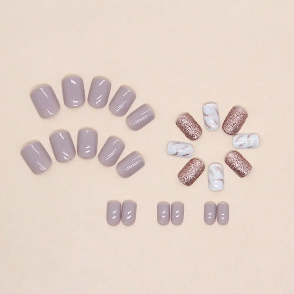 Fashion Short Round False Nails Flowers Glitter Slices Fake Nails Leopard Full Cover Nail Tips for DIY