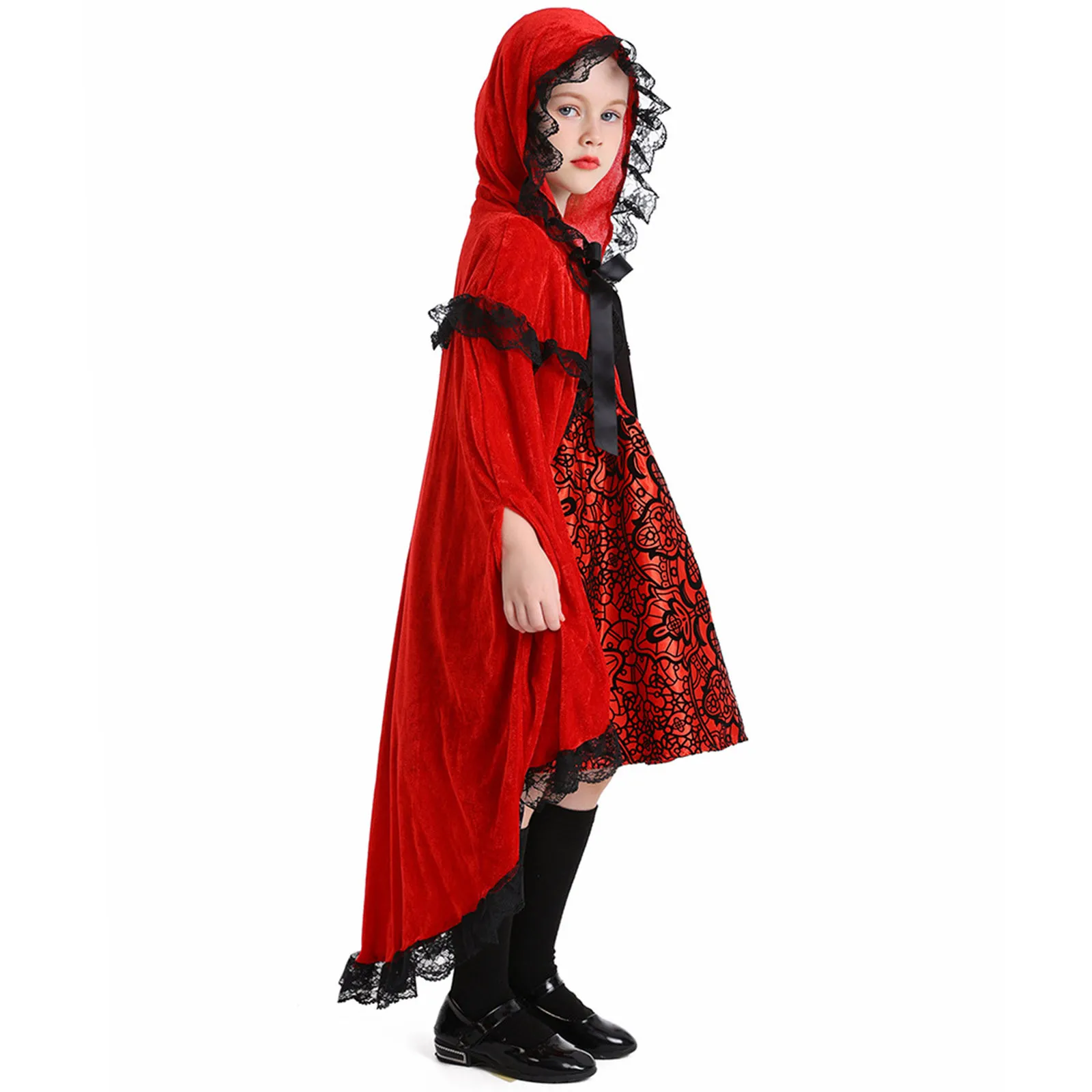 Girls Halloween Little Red Riding Hood Costumes Kids Children Fairy Tales Cosplay Carnival Purim Christmas Role Play Party Skirt