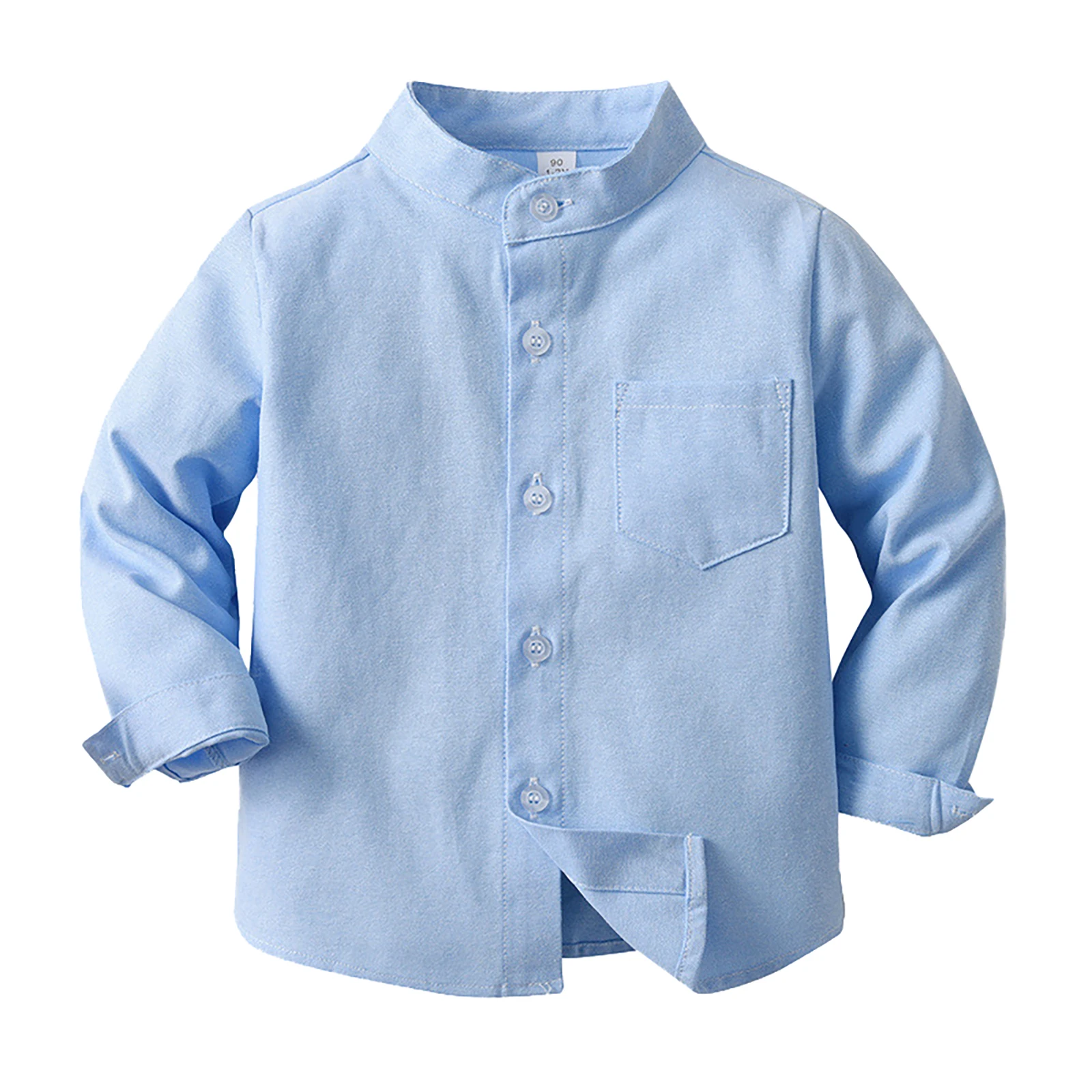 Bambini ragazzi camicie tinta unita top manica lunga monopetto camicia formale per battesimo festa di compleanno